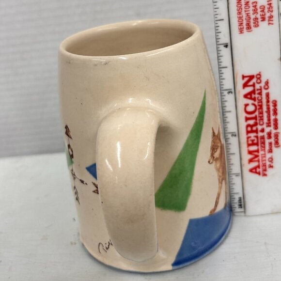 Paige Coull Signed Handmade Pottery Mug Nature Inspired Wolf Woods RARE 12 oz - Picture 13 of 14